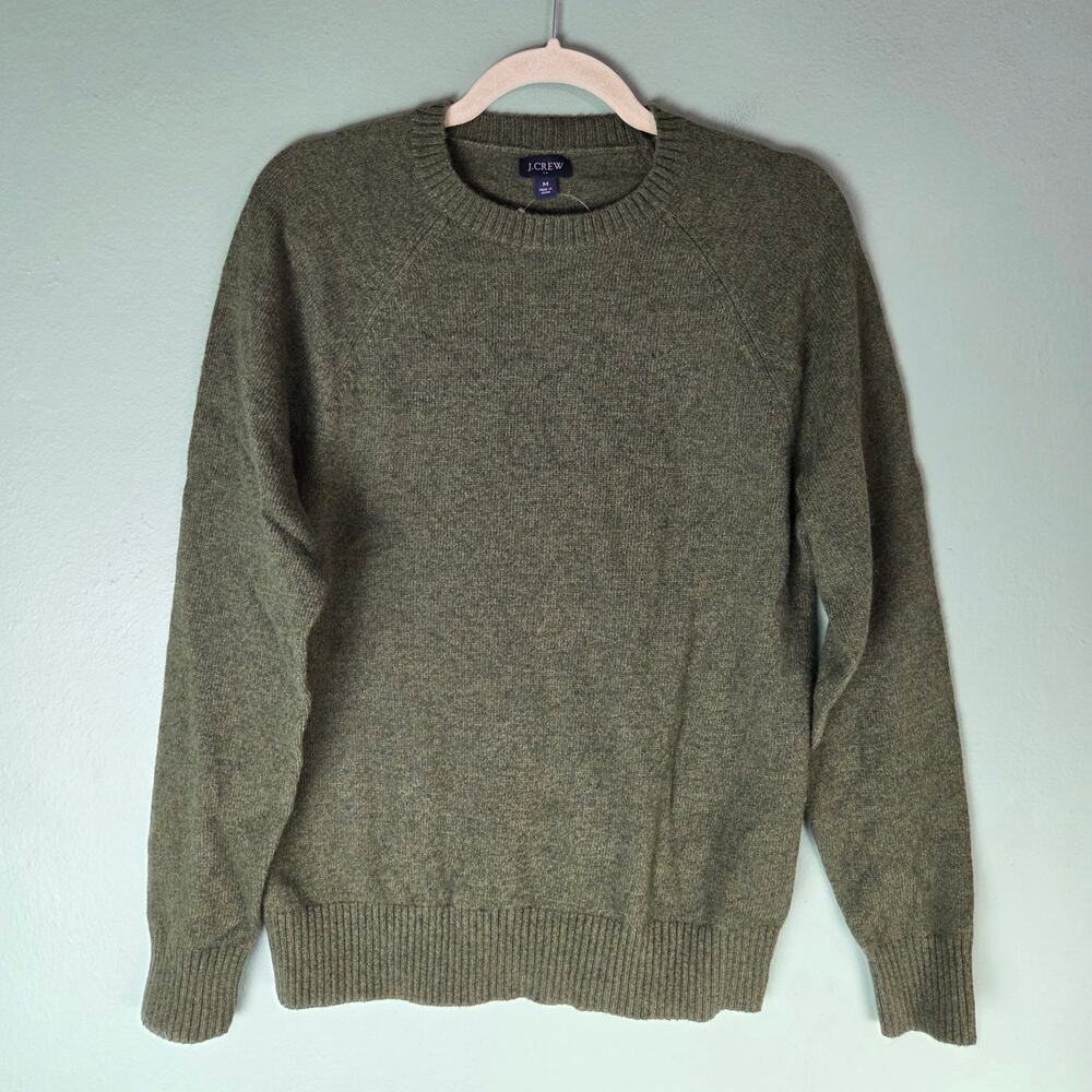 J Crew Factory Mens M Crewneck Sweater Supersoft Lambswool Blend Fatigue Green